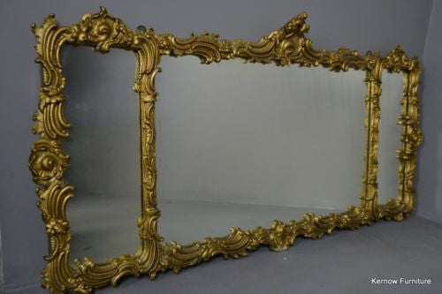 Large Ornate Rococo Style Overmantle Mirror - Kernow Furniture