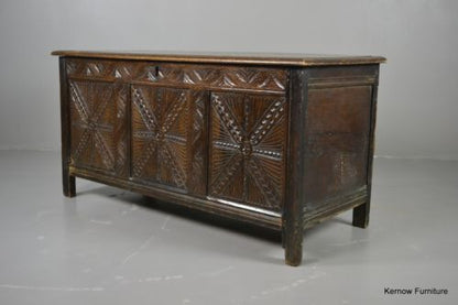 Carved Oak Antique Coffer Blanket Box - Kernow Furniture