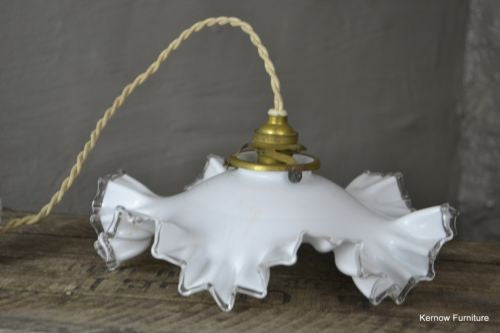 Vintage French Ruffled Opaline Milk Glass Ceiling Shade - Kernow Furniture