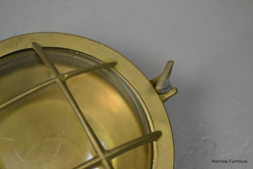 Vintage Round Brass Bulk Head Ships Lamp - Kernow Furniture