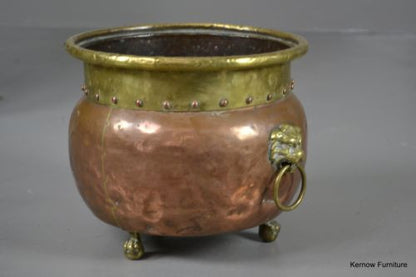 Antique Copper & Brass Coal Bucket Lion Mask Handles - Kernow Furniture