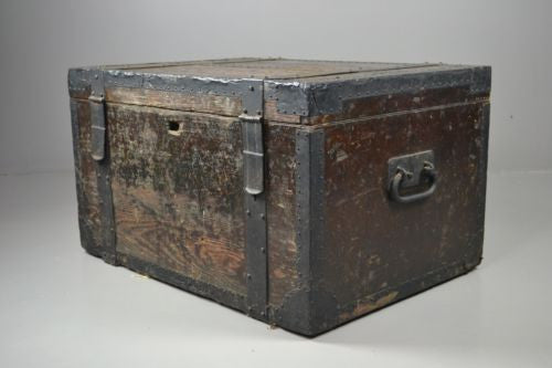 Antique Victorian Oak & Metal Bound Silver Chest Trunk - Kernow Furniture