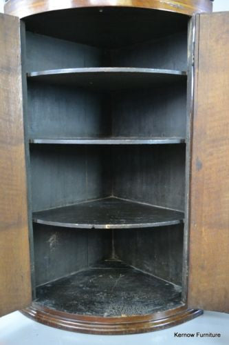 Antique Georgian George III Mahogany & Oak Bow Front Wall Corner Cupboard - Kernow Furniture