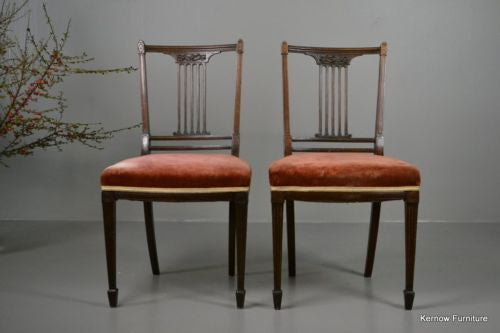 Pair Antique Sheraton Style Dining Chairs - Kernow Furniture