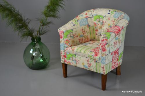 Antique Early 20th Century Floral Upholstered Tub Chair Armchair - Kernow Furniture