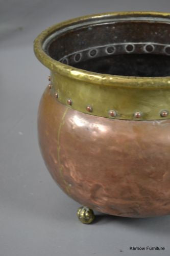 Antique Copper & Brass Coal Bucket Lion Mask Handles - Kernow Furniture