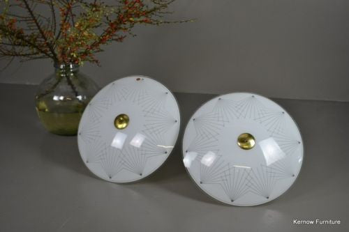 Pair Vintage Retro Glass Ceiling Lamps Lights - Kernow Furniture