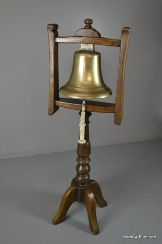 Large Bronze Ships Bell On Oak Stand - Kernow Furniture