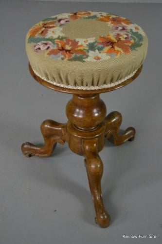 Antique Victorian Adjustable Music Stool - Kernow Furniture