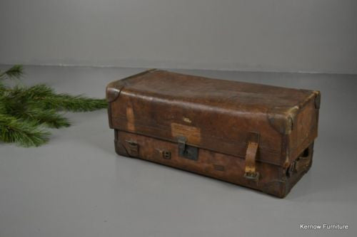 Antique Vintage Tan Leather Suitcase - Kernow Furniture