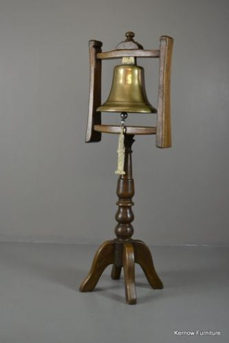 Large Bronze Ships Bell On Oak Stand - Kernow Furniture