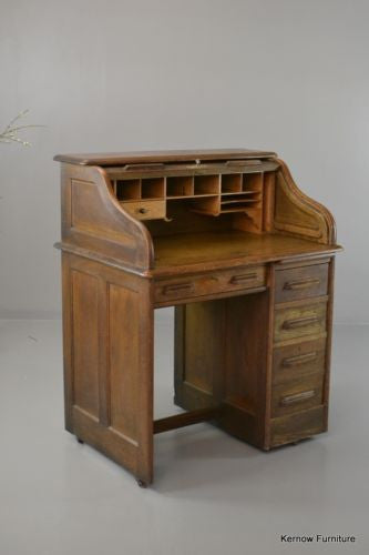 20th Century Oak Tambour Desk - Kernow Furniture