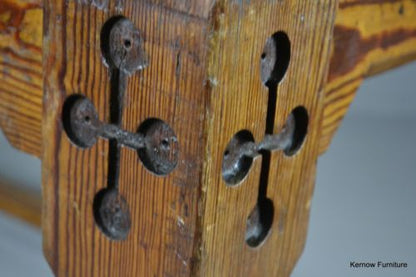 Large Pitch Pine Chapel Refectory Dining Kitchen Table - Kernow Furniture