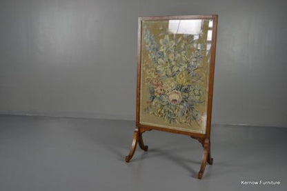 Antique Inlaid Mahogany Floral Fire Screen - Kernow Furniture