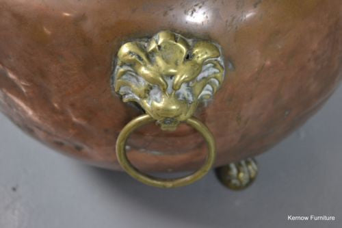 Antique Copper & Brass Coal Bucket Lion Mask Handles - Kernow Furniture