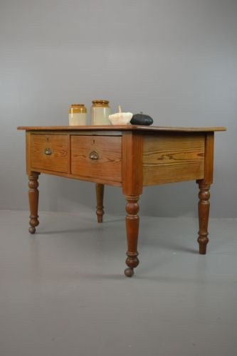 Rustic Antique Pine Work / Prep / Kitchen Table - Kernow Furniture