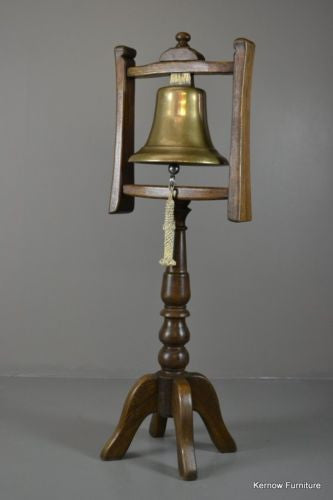 Large Bronze Ships Bell On Oak Stand - Kernow Furniture