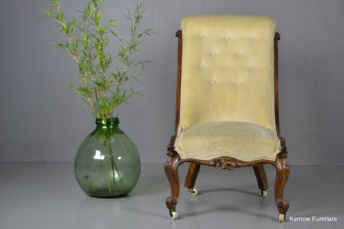 Antique Victorian Walnut Button Back Chair Armchair - Kernow Furniture