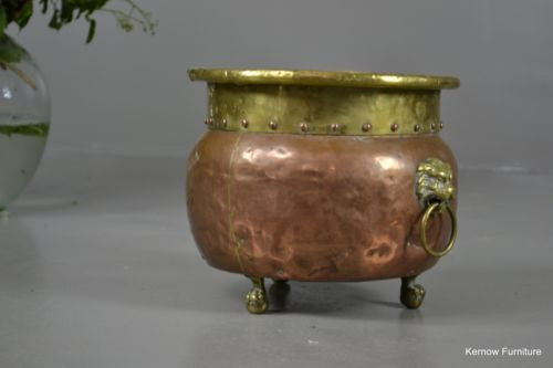 Antique Copper & Brass Coal Bucket Lion Mask Handles - Kernow Furniture