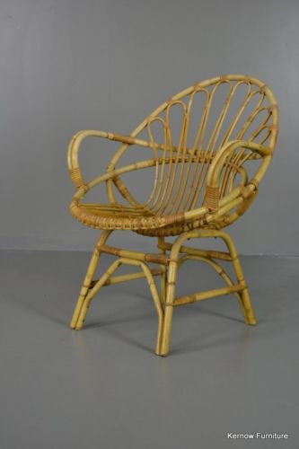 Retro Cane Boho Albini Style Bedroom Chair Small Lounge Chair - Kernow Furniture