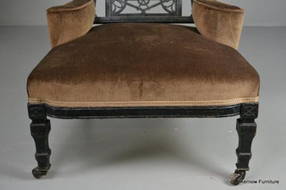 Antique Edwardian Small Ebonised Button Back Armchair Chair - Kernow Furniture