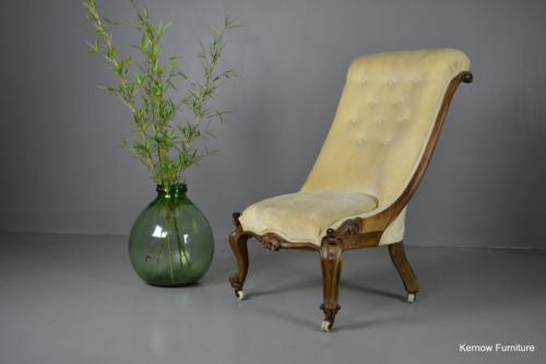 Antique Victorian Walnut Button Back Chair Armchair - Kernow Furniture