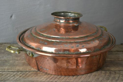 Large Antique Copper Pot & Lid (2) - Kernow Furniture