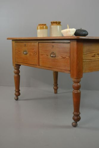 Rustic Antique Pine Work / Prep / Kitchen Table - Kernow Furniture