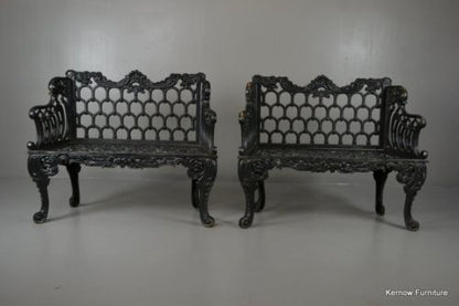 Pair White House Rose Garden Kramer Bros Style Cast Iron Benches - Kernow Furniture