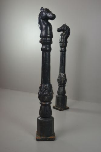 Pair Antique Cast Iron Horse Hitching Posts - Kernow Furniture