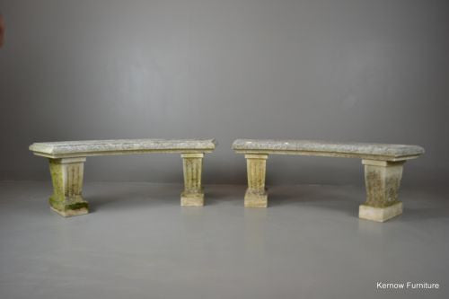 Pair Cast Stone Garden Benches - Kernow Furniture