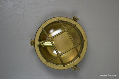 Vintage Round Brass Bulk Head Ships Lamp - Kernow Furniture
