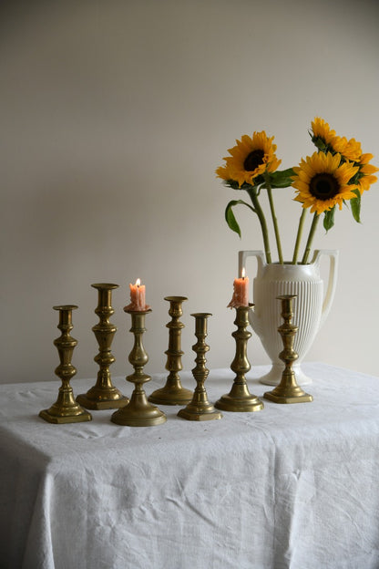 Collection Antique Brass Candlesticks