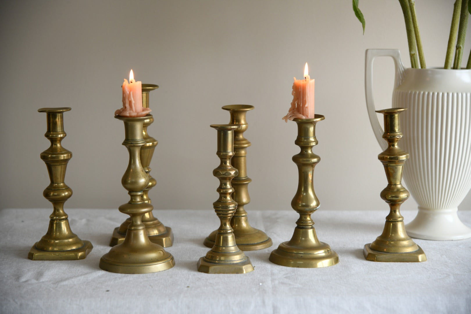 Collection Antique Brass Candlesticks