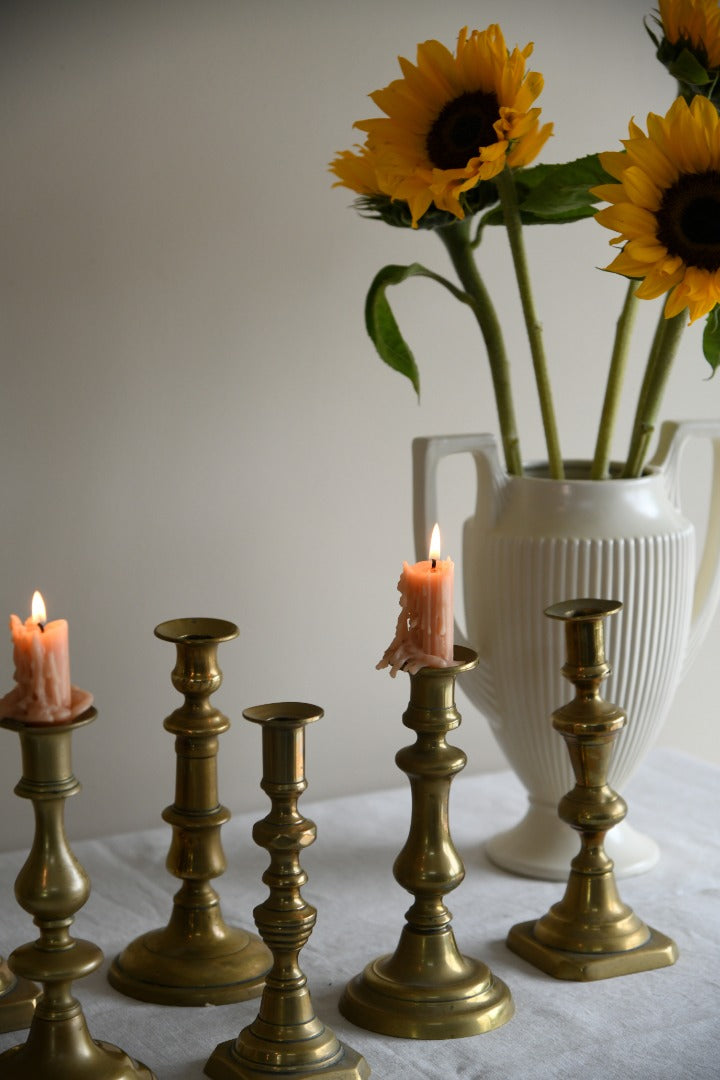 Collection Antique Brass Candlesticks