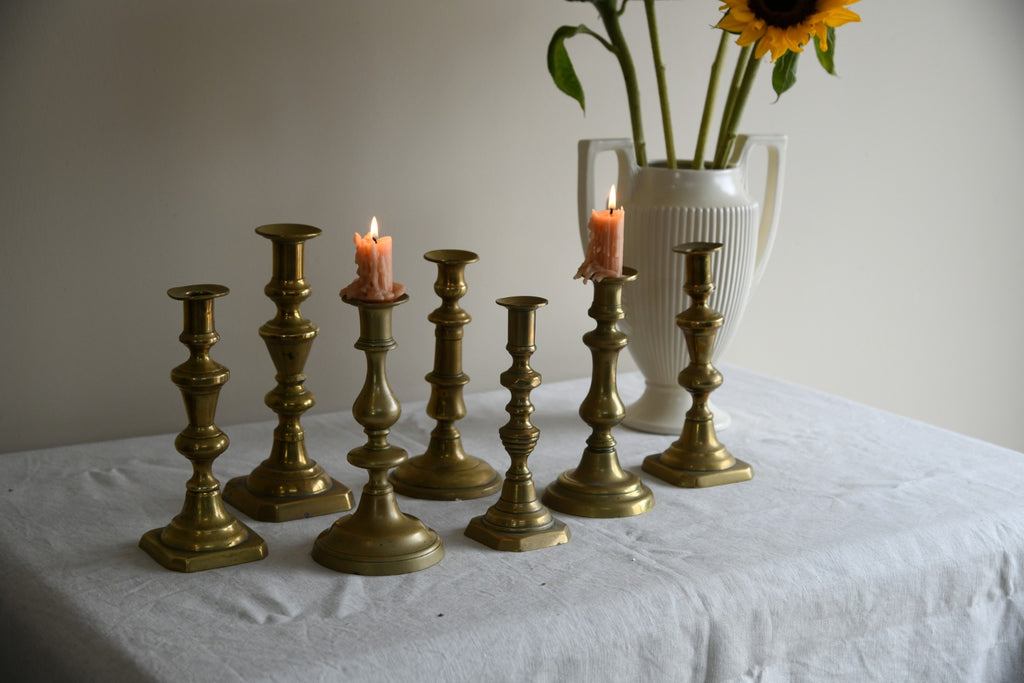 Collection Antique Brass Candlesticks