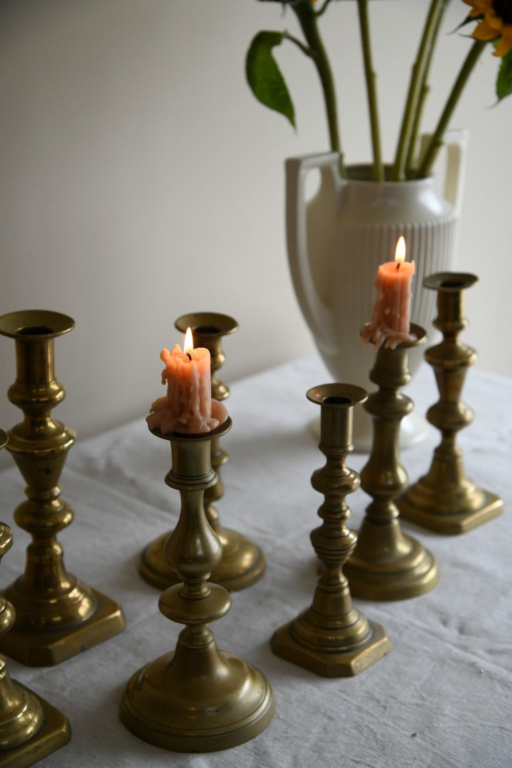 Collection Antique Brass Candlesticks