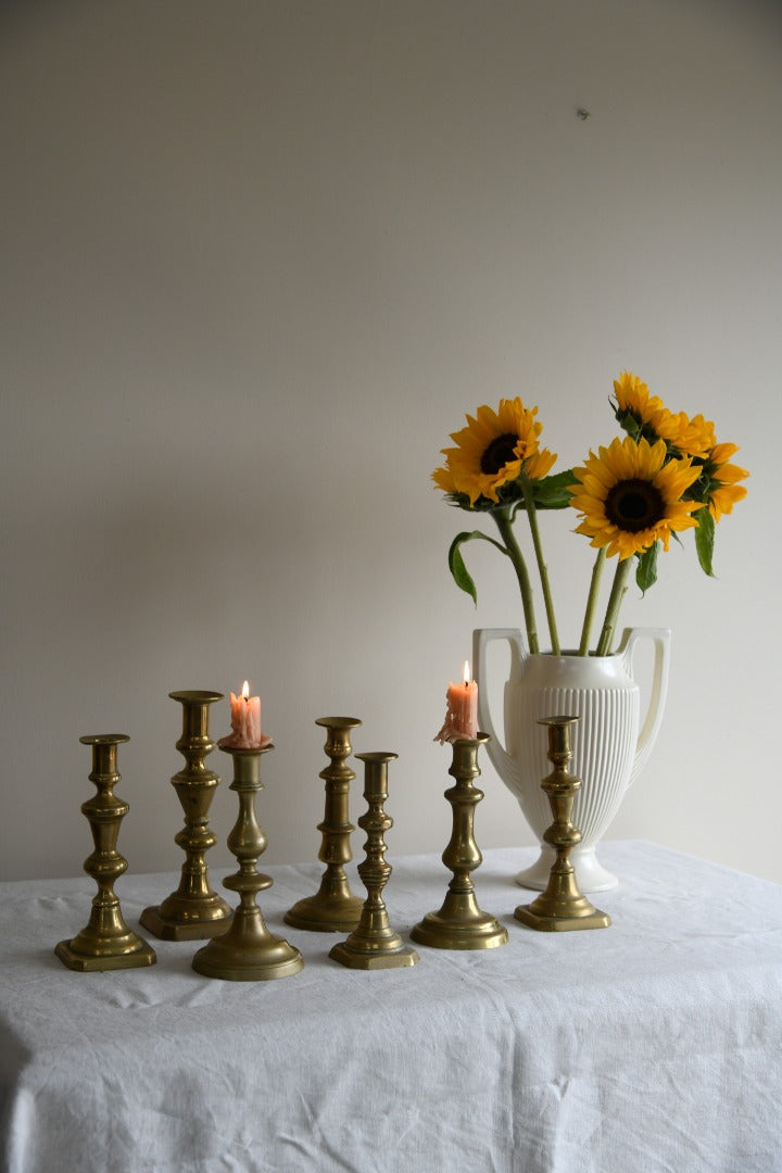 Collection Antique Brass Candlesticks