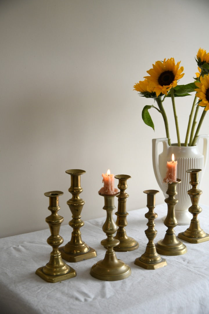 Collection Antique Brass Candlesticks