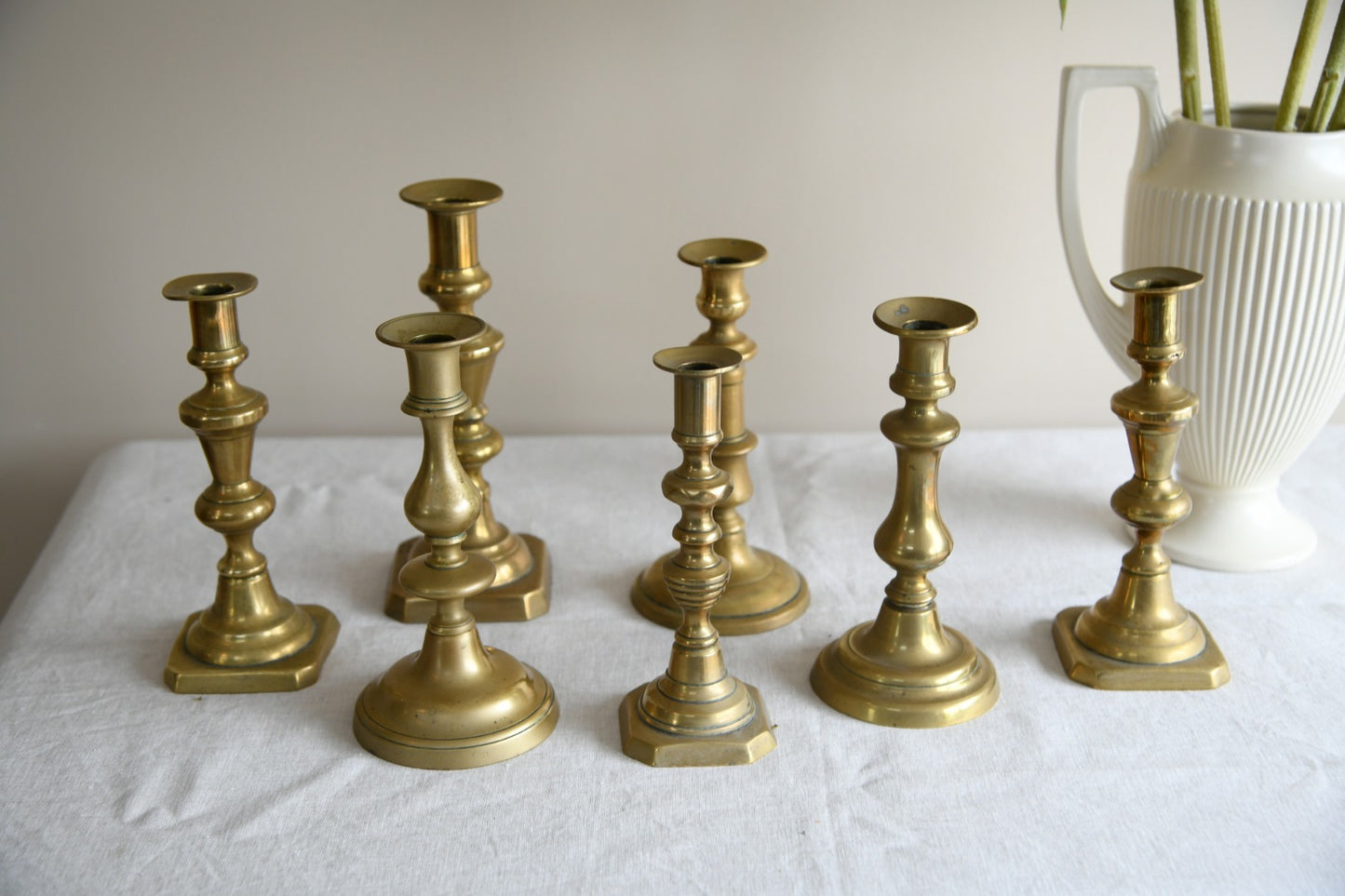 Collection Antique Brass Candlesticks