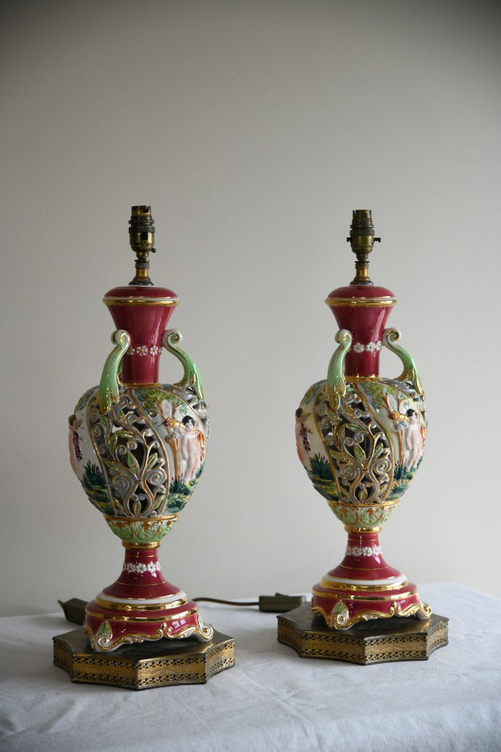 Pair Large Ornate Pierced Table Lamps