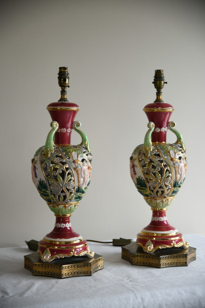 Pair Large Ornate Pierced Table Lamps