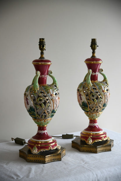 Pair Large Ornate Pierced Table Lamps