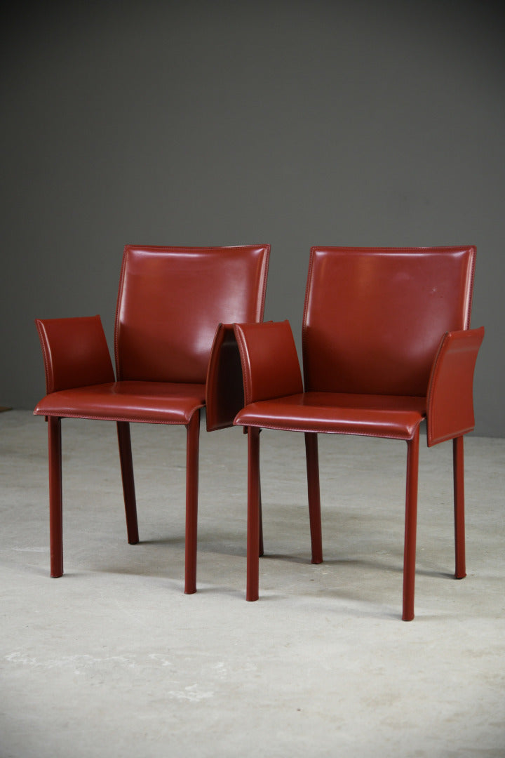 Pair Mario Bellini Style Red Leather Dining Chairs