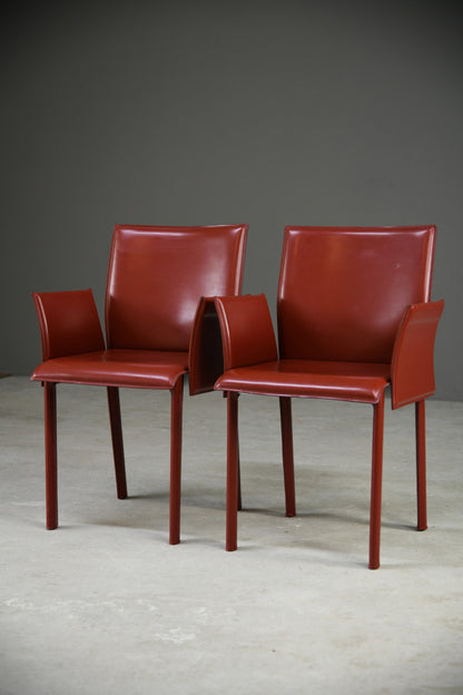 Pair Mario Bellini Style Red Leather Dining Chairs