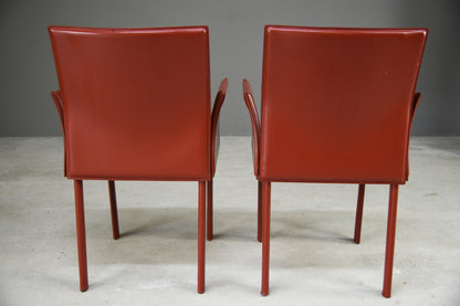 Pair Mario Bellini Style Red Leather Dining Chairs