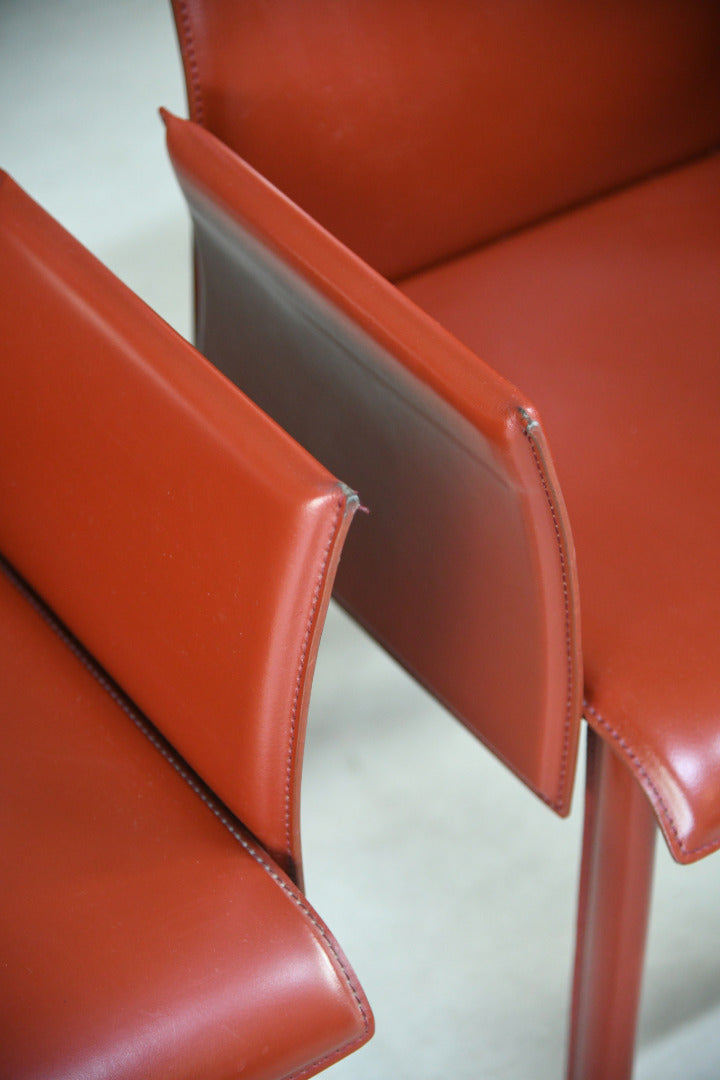 Pair Mario Bellini Style Red Leather Dining Chairs
