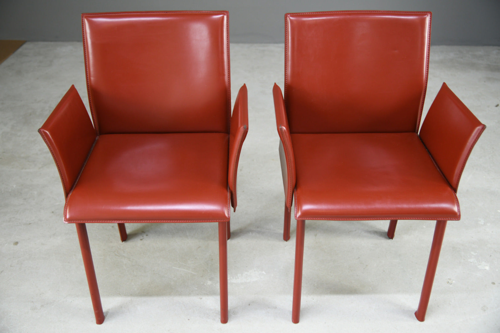 Pair Mario Bellini Style Red Leather Dining Chairs