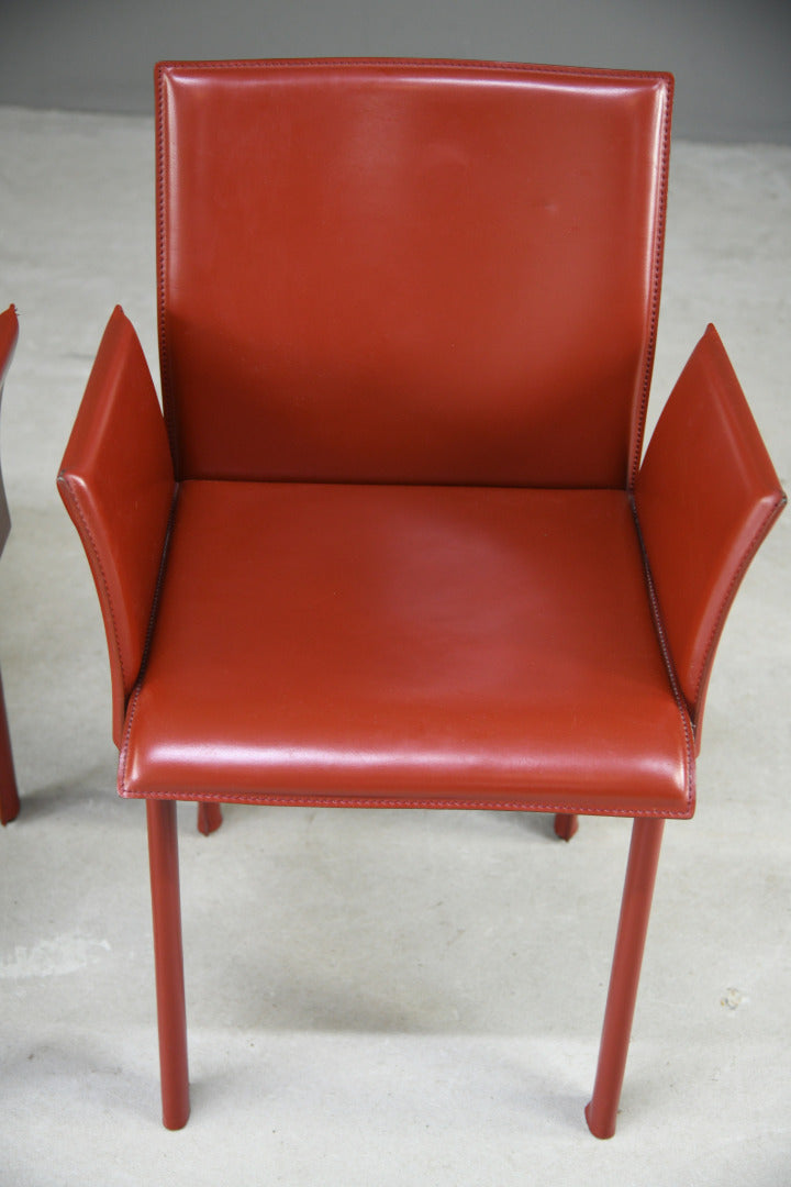 Pair Mario Bellini Style Red Leather Dining Chairs