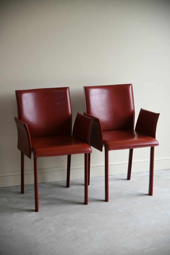 Pair Mario Bellini Style Red Leather Dining Chairs